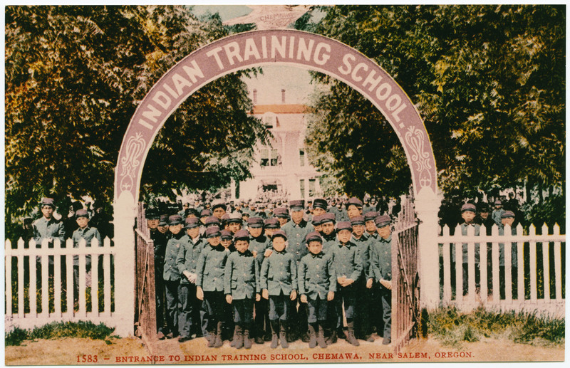 "Indian Training School" entrance at Chemawa, circa 1905