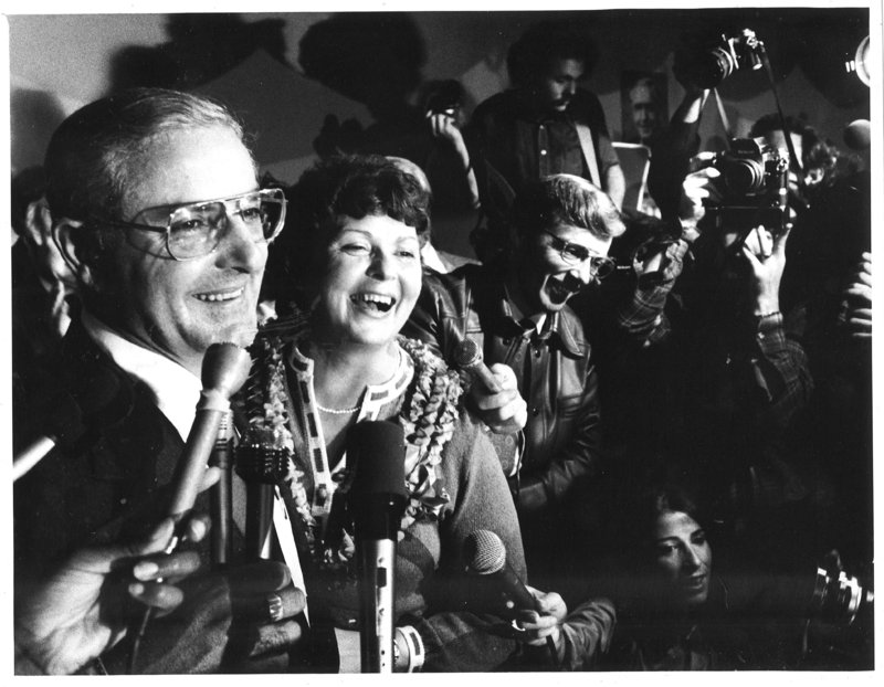 Atiyeh and Dolores giving interviews for the press during inauguration night