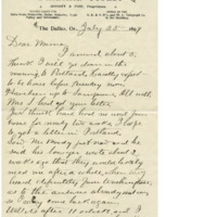 Short letter from Cyrus Walker to his wife while traveling