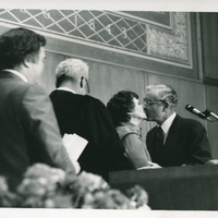 Atiyeh and Dolores kissing during Atiyeh's inauguration as Governor of Oregon.