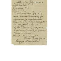 Letter from Cyrus Walker to L. M. Travis paying a balance for his daughter Vernal