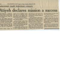 "Atiyeh declares mission a success" news article
