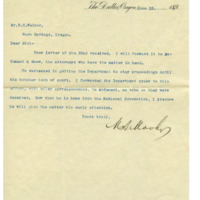 Letter from M. A. Moody of The Dalles National Bank to Cyrus Walker in response to a previous letter