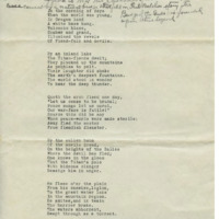 Poem titled "The Legend of the Dalles" with a handwritten note by Cyrus Walker referencing "The Bridge of the Gods," a play presented at Pacific University