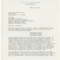 Letter from Victor Atiyeh to President Carter requesting federal disaster declarations after the Mount St. Helens eruption