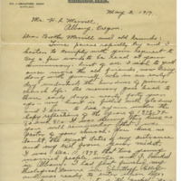 Letter from J. Crawford to H. F. Merrill sending some early memories of Oregon to be read at the Oregon Pioneer Association annual event