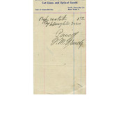 Receipt given to Cyrus Walker for repairing a watch